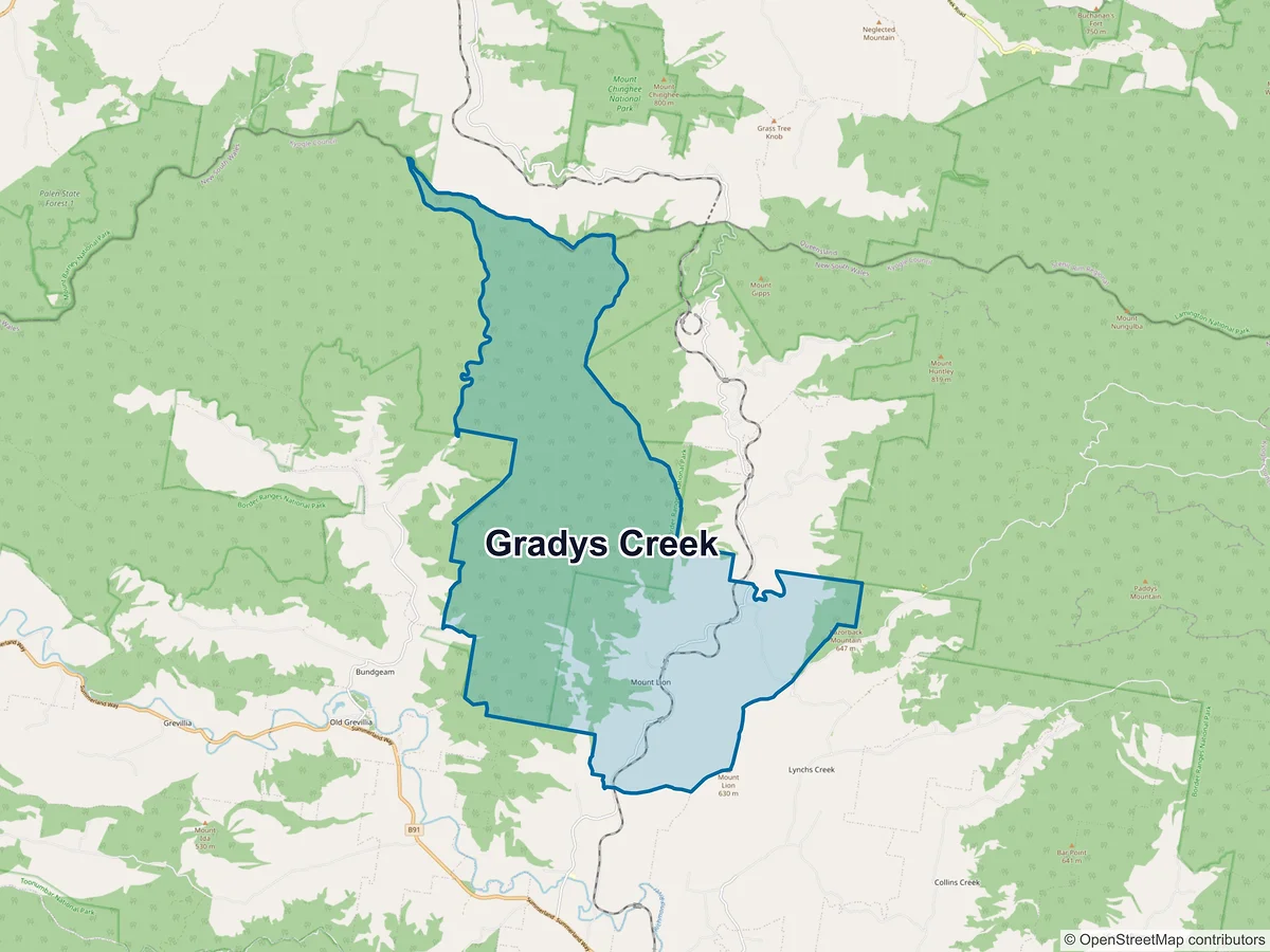 Map of Gradys Creek, NSW, Australia