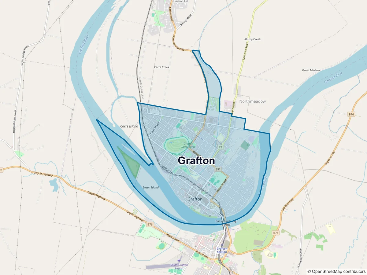 Map of Grafton, NSW, Australia
