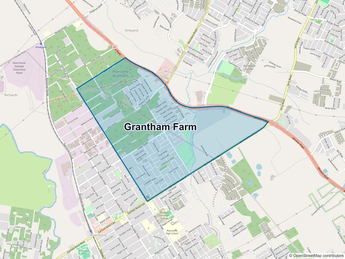 Map of Grantham Farm, NSW, Australia
