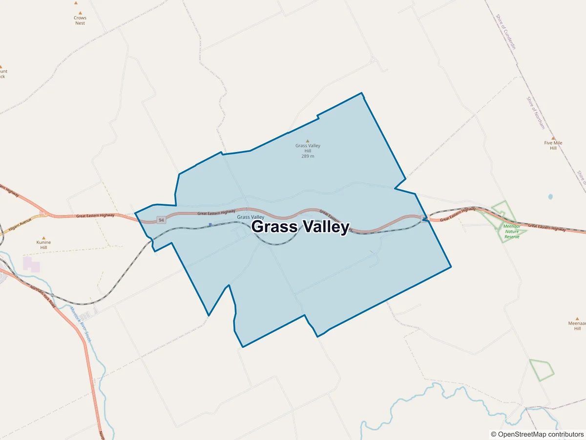 Map of Grass Valley, WA, Australia