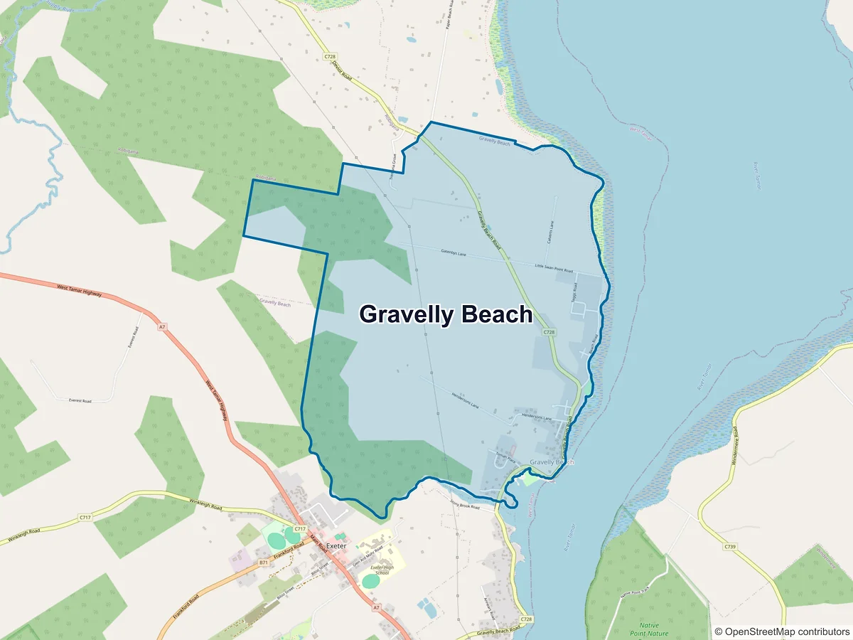 Map of Gravelly Beach, TAS, Australia
