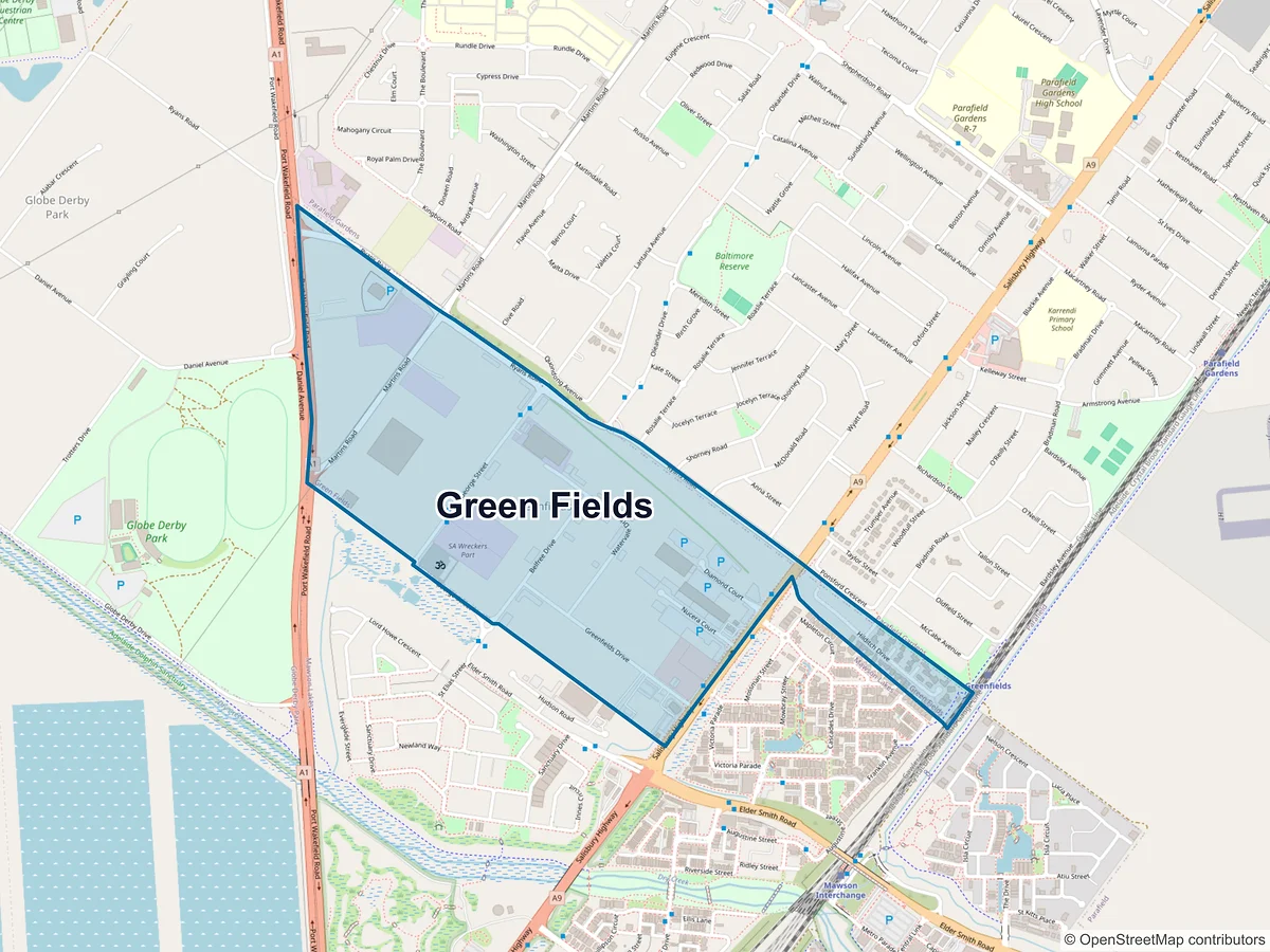 Map of Green Fields, SA, Australia