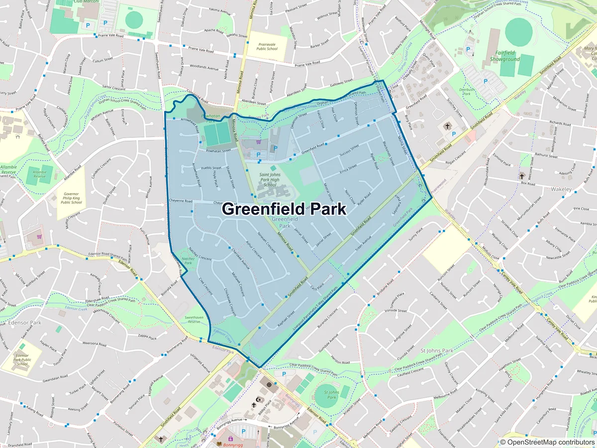 Map of Greenfield Park, NSW, Australia