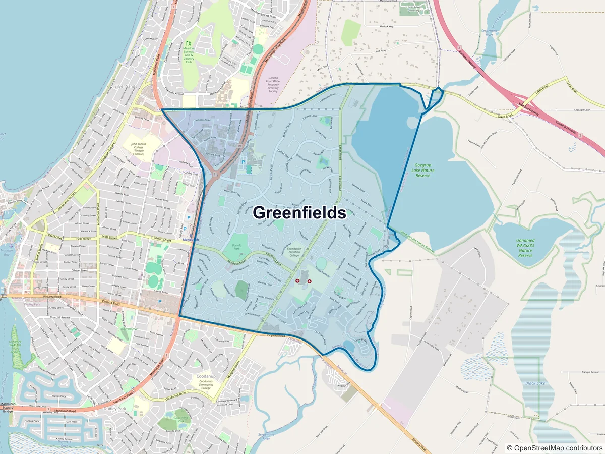 Map of Greenfields, WA, Australia