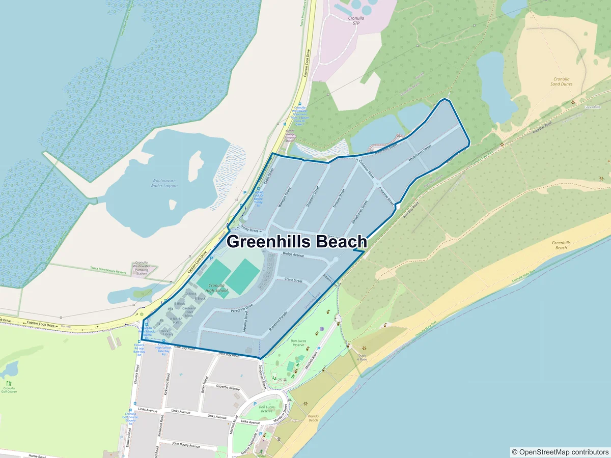 Map of Greenhills Beach, NSW, Australia