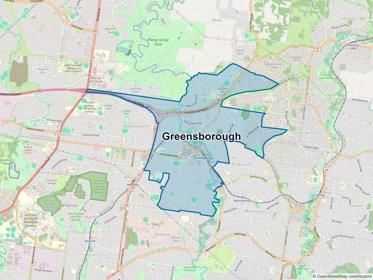 Map of Greensborough, VIC, Australia