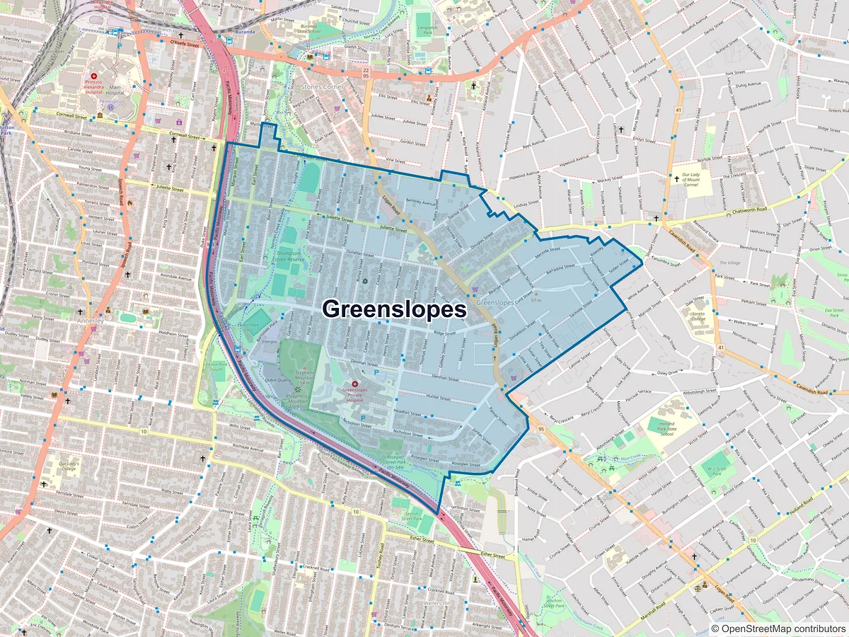 Map of Greenslopes, QLD, Australia
