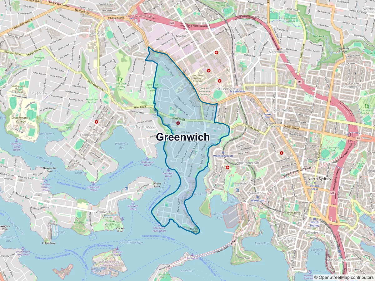 Map of Greenwich, NSW, Australia