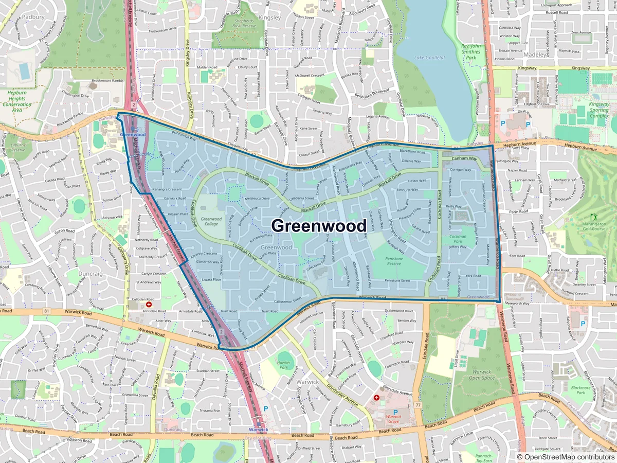 Map of Greenwood, WA, Australia