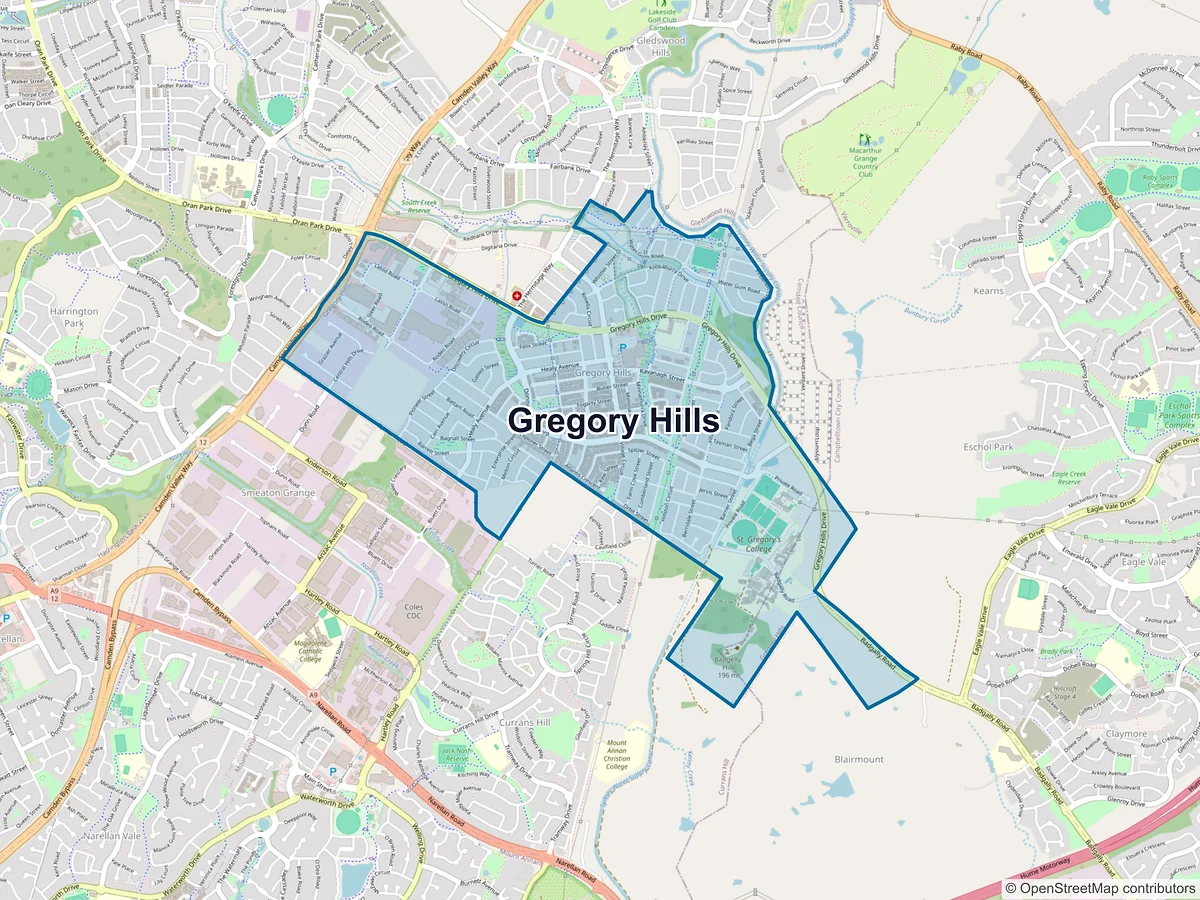 Map of Gregory Hills, NSW, Australia