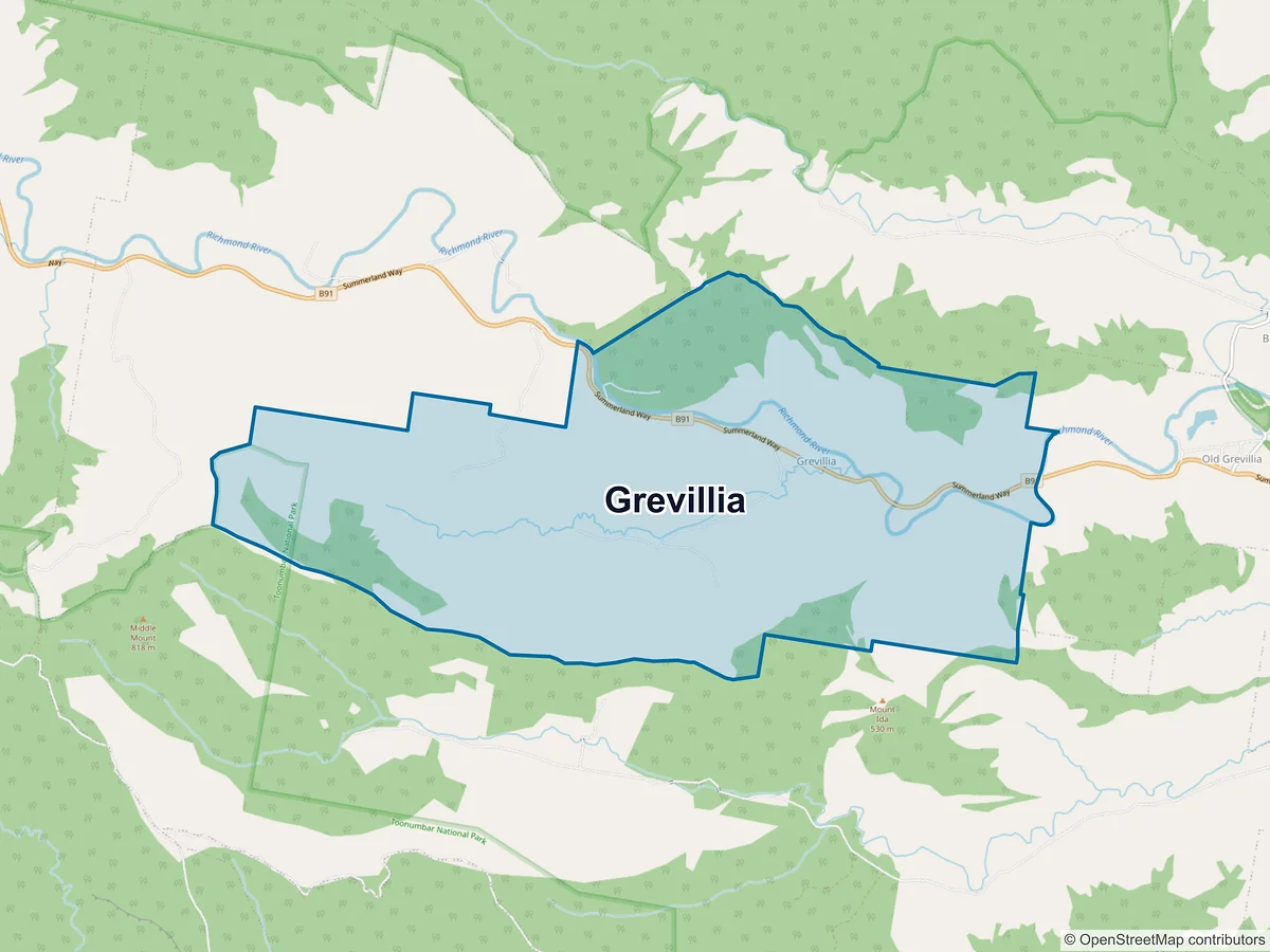 Map of Grevillia, NSW, Australia