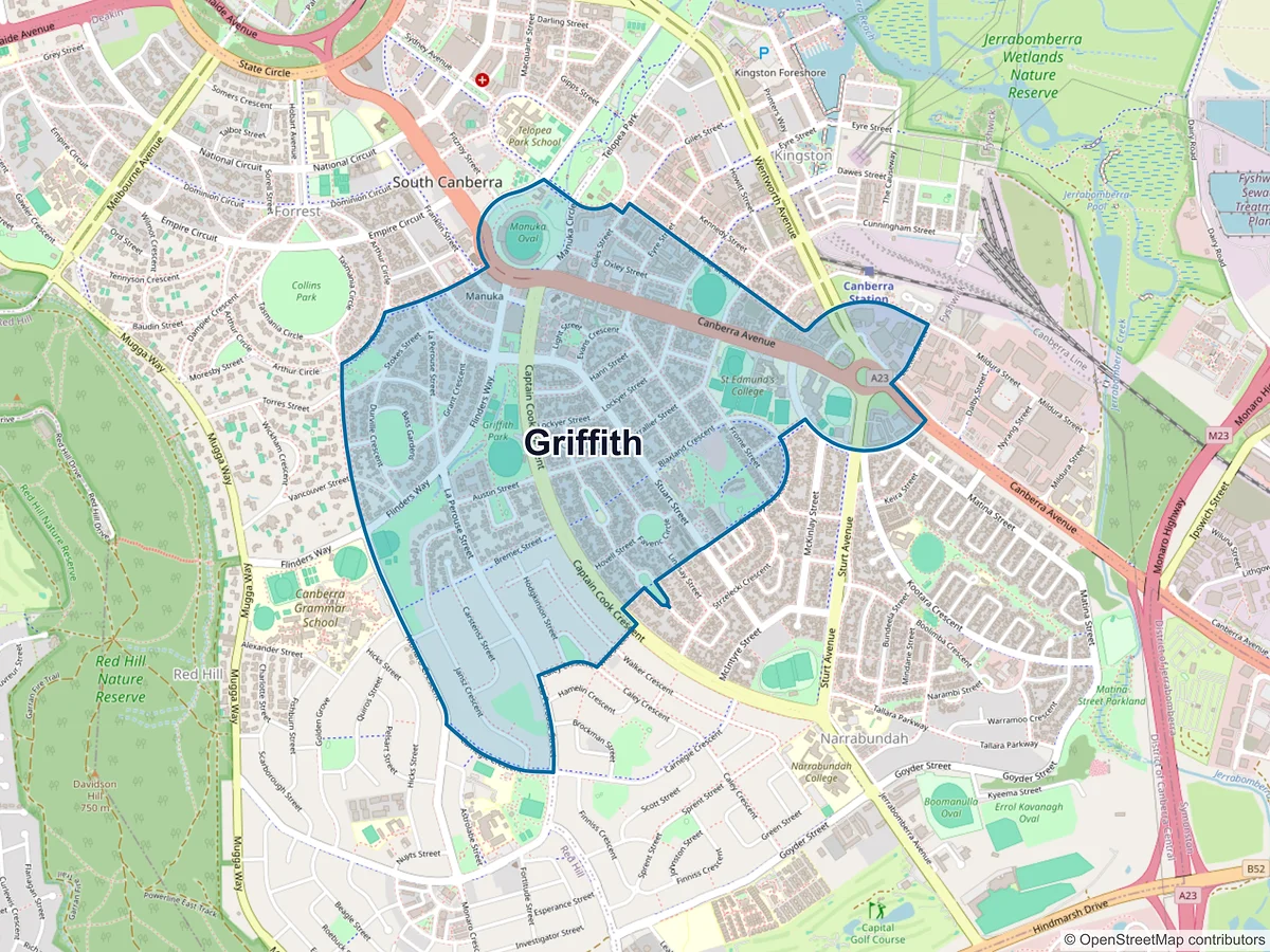 Map of Griffith, ACT, Australia