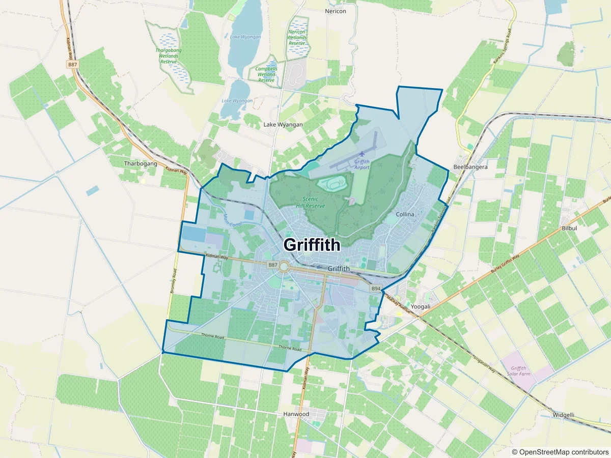 Map of Griffith, NSW, Australia