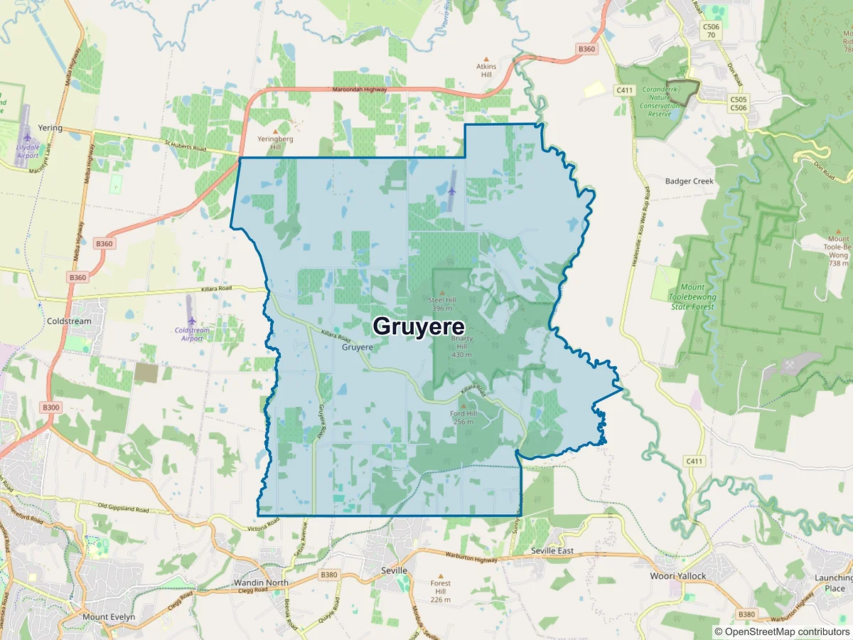 Map of Gruyere, VIC, Australia