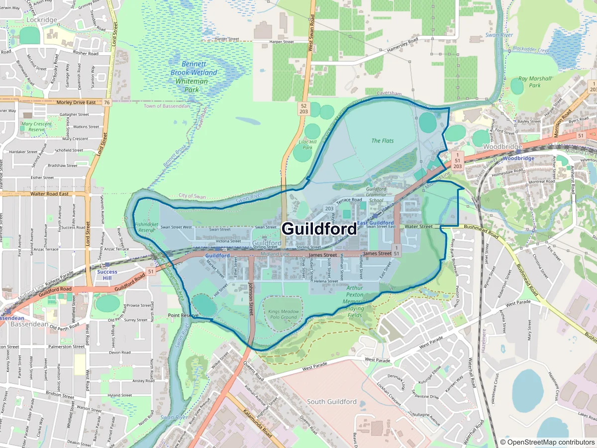 Map of Guildford, WA, Australia