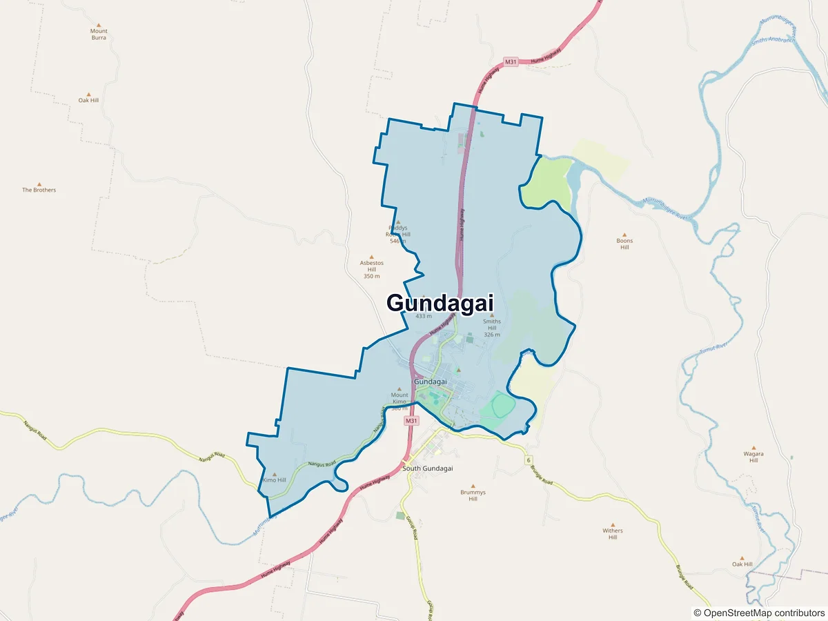 Map of Gundagai, NSW, Australia