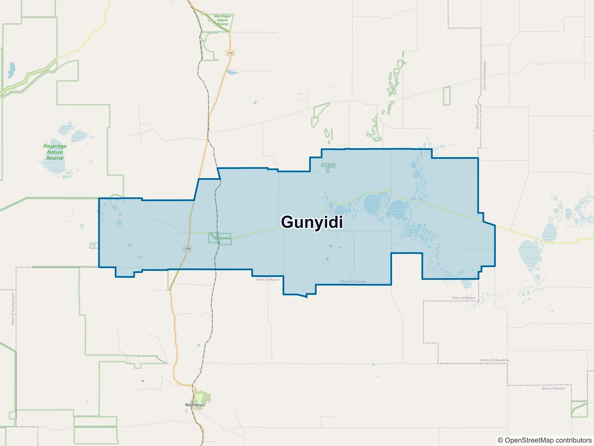 Map of Gunyidi, WA, Australia