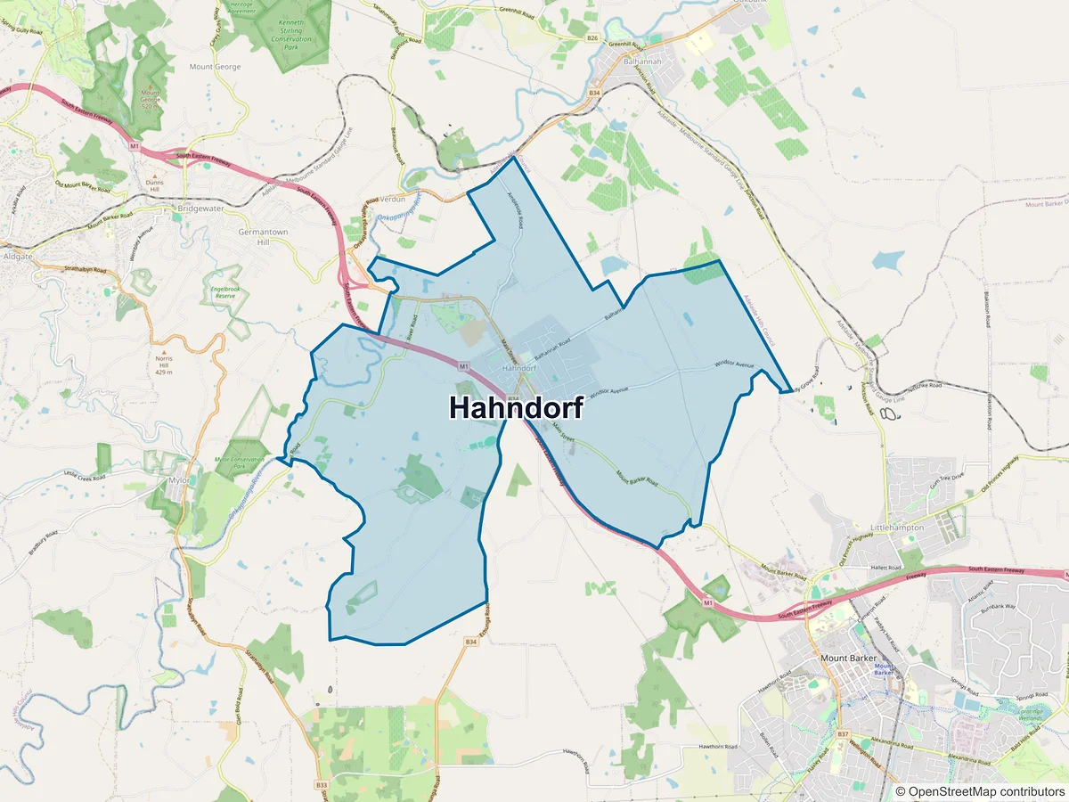 Map of Hahndorf, SA, Australia