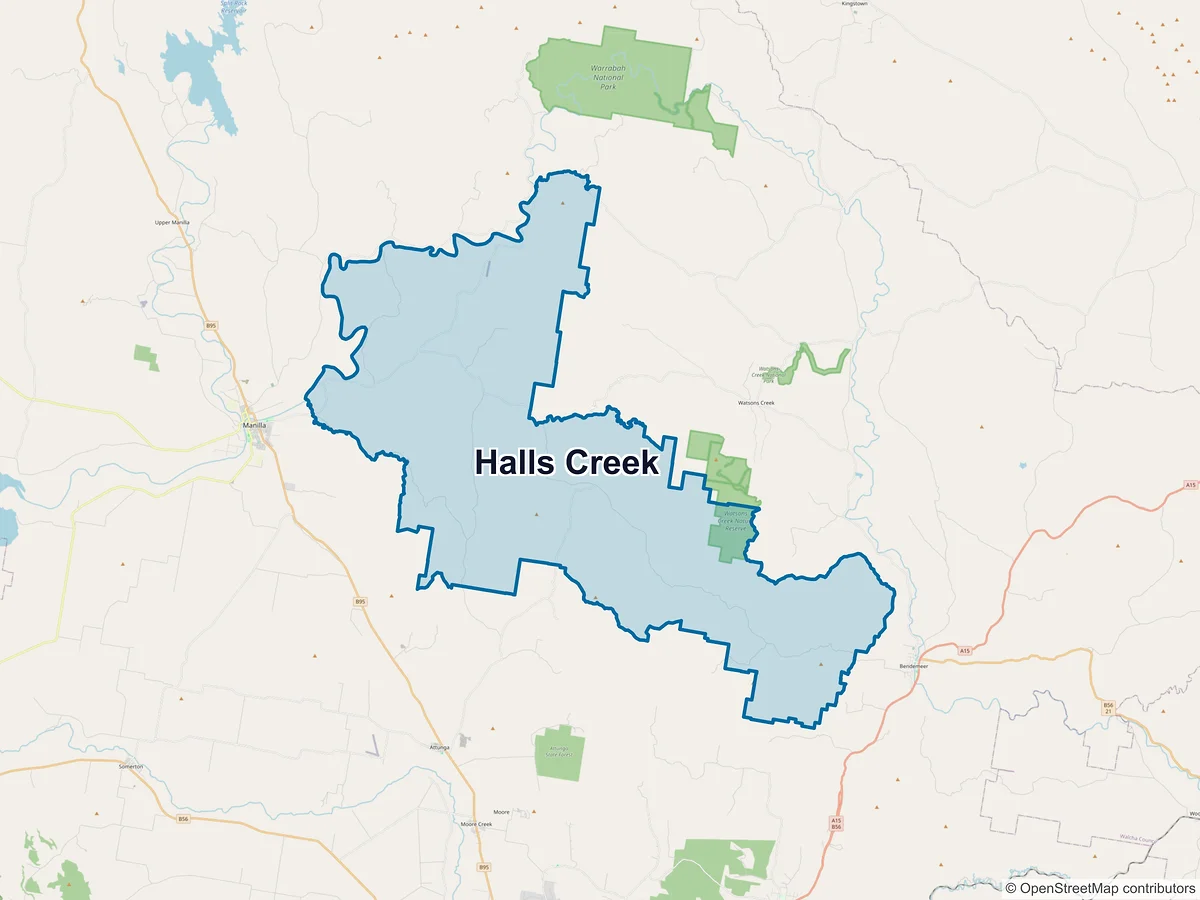 Map of Halls Creek, NSW, Australia