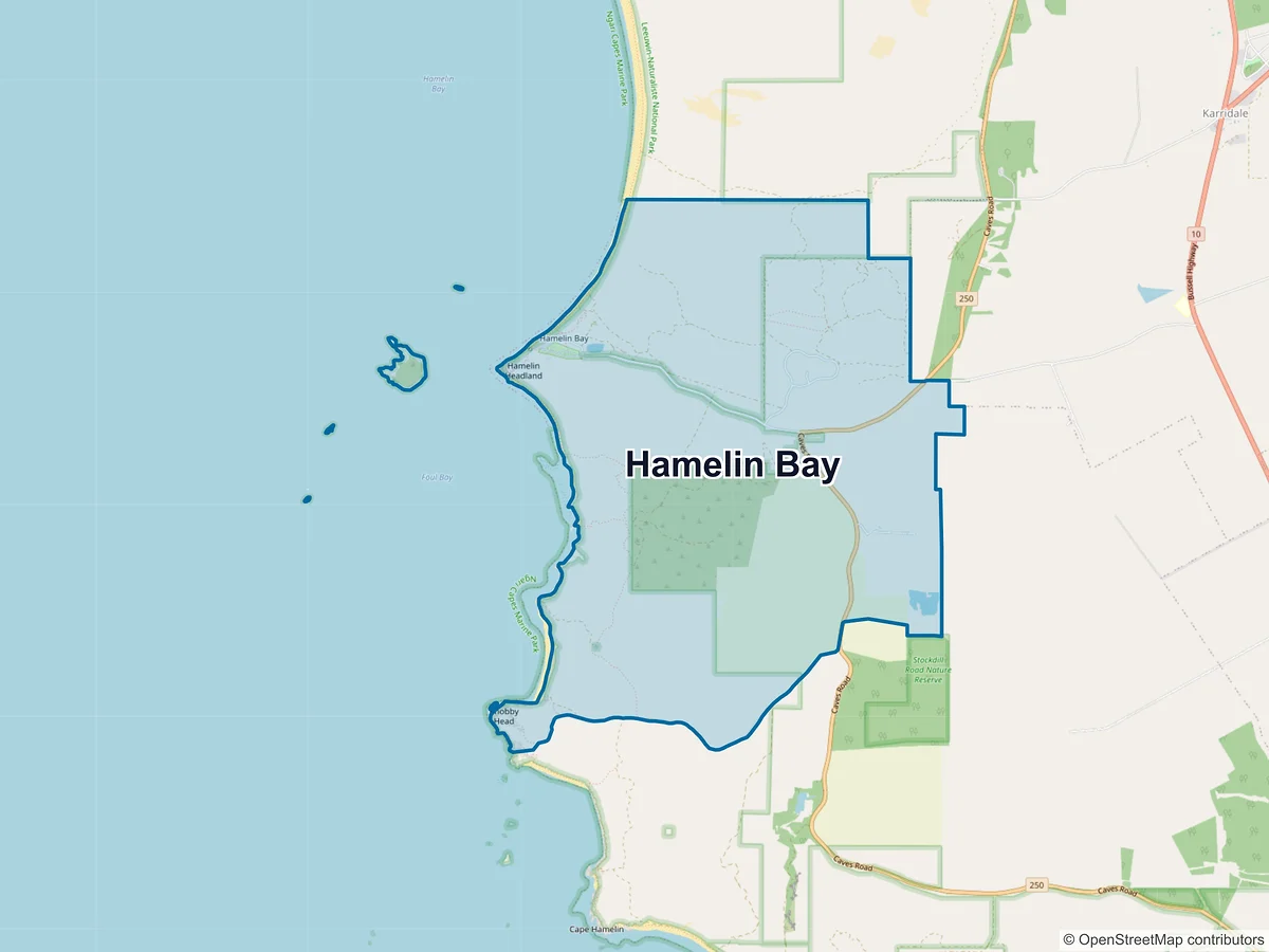 Map of Hamelin Bay, WA, Australia