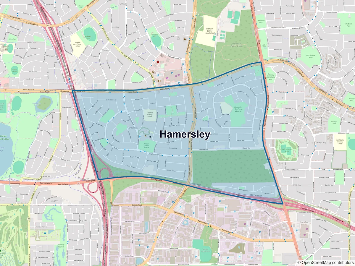Map of Hamersley, WA, Australia
