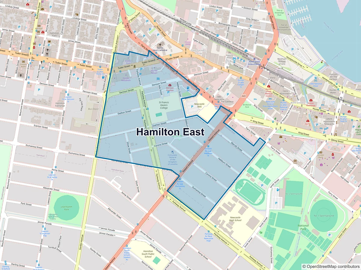 Map of Hamilton East, NSW, Australia