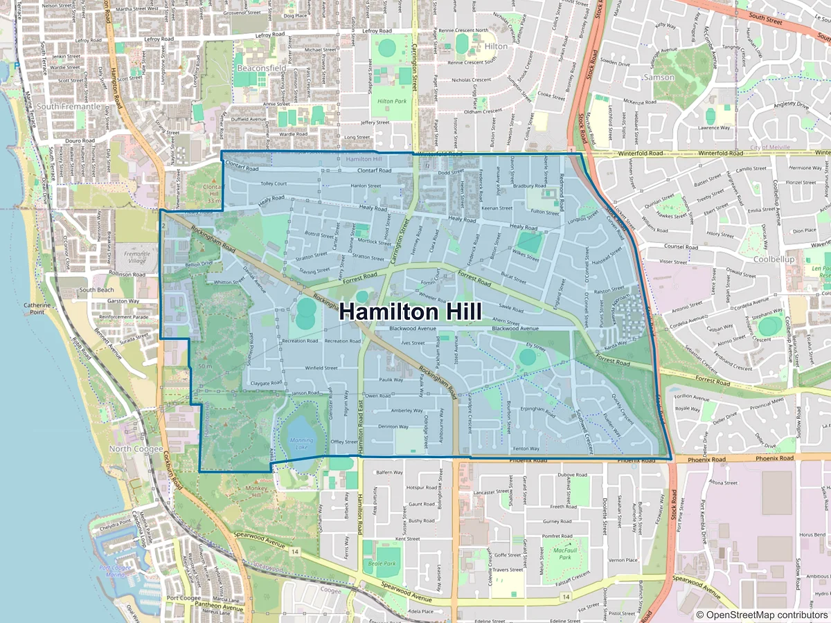 Map of Hamilton Hill, WA, Australia
