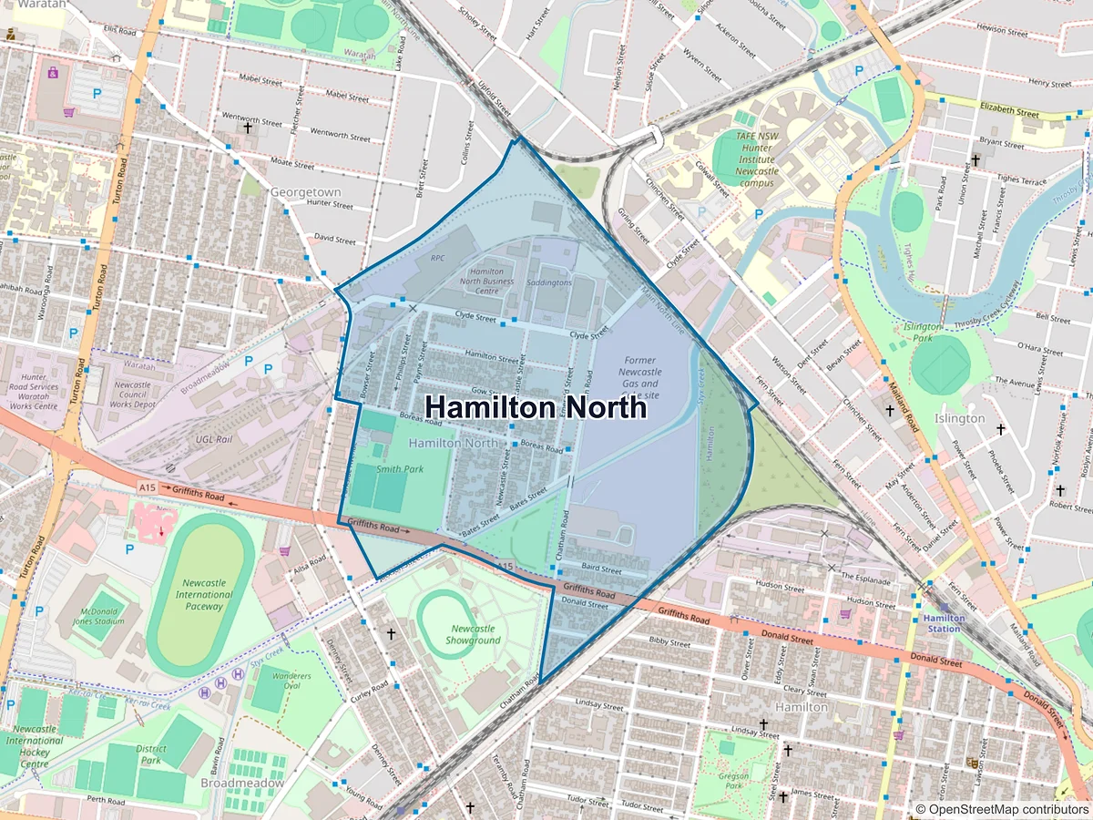 Map of Hamilton North, NSW, Australia