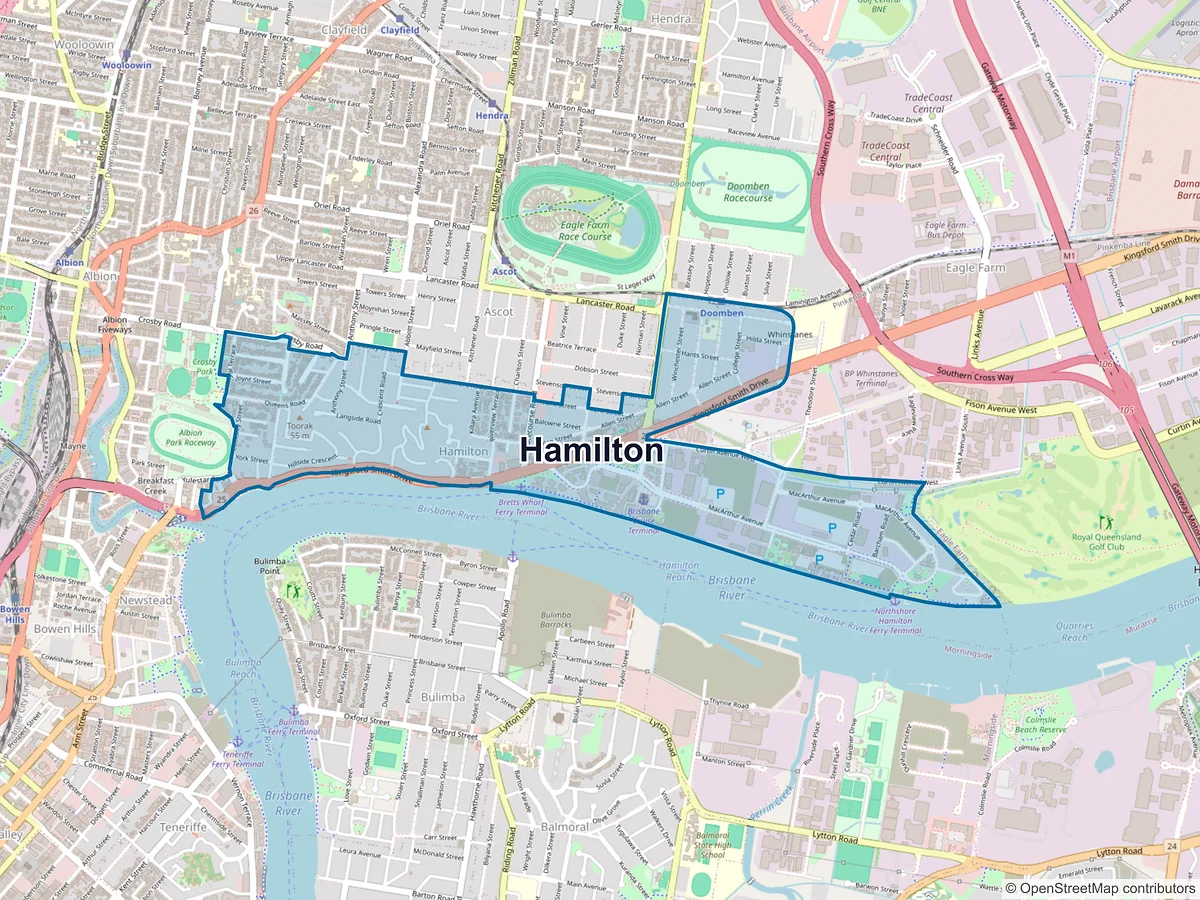 Map of Hamilton, QLD, Australia