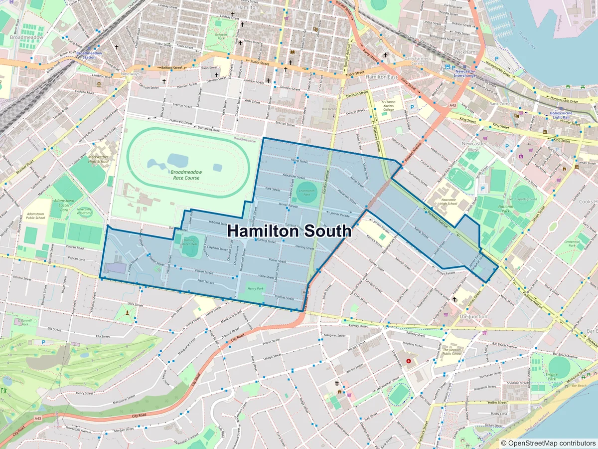 Map of Hamilton South, NSW, Australia