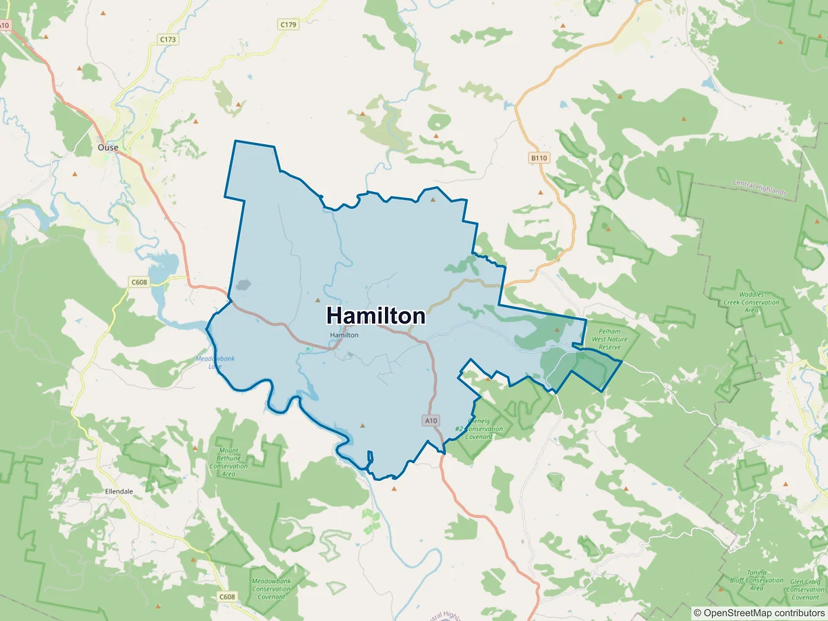 Map of Hamilton, TAS, Australia