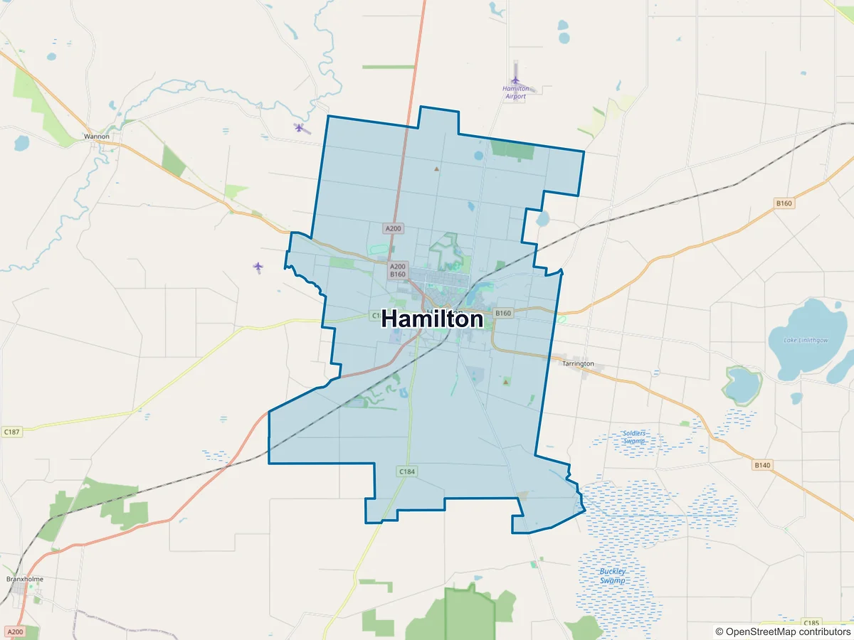 Map of Hamilton, VIC, Australia