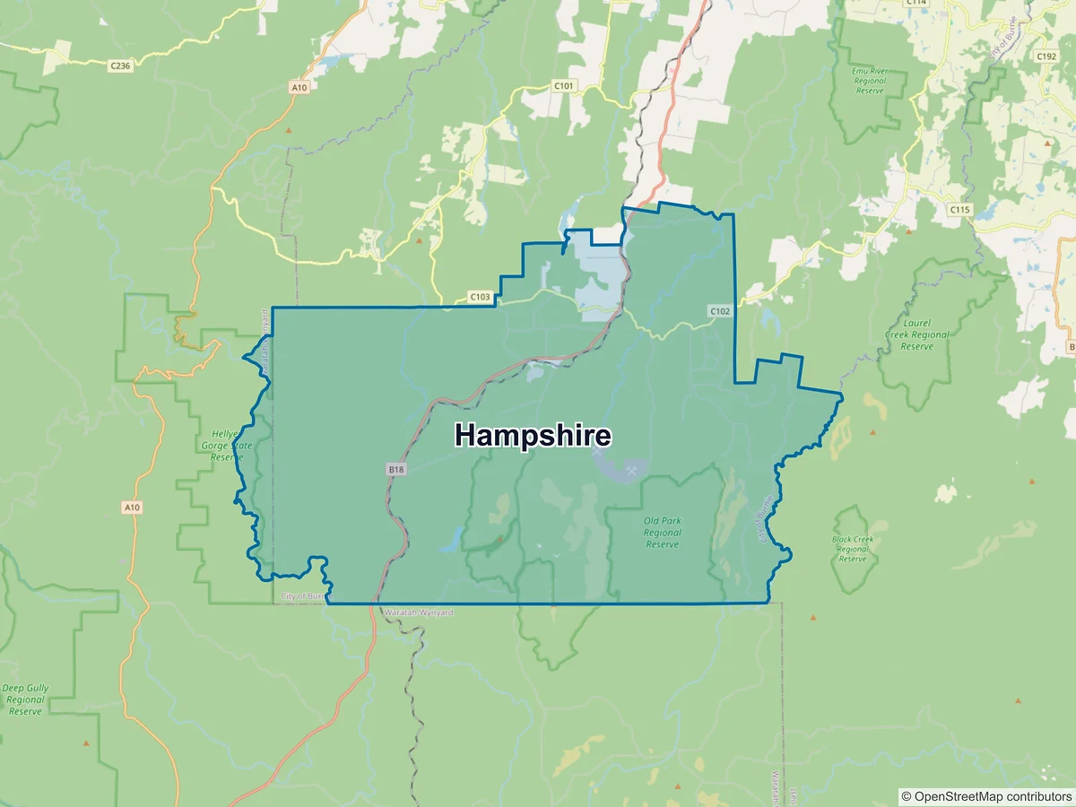Map of Hampshire, TAS, Australia