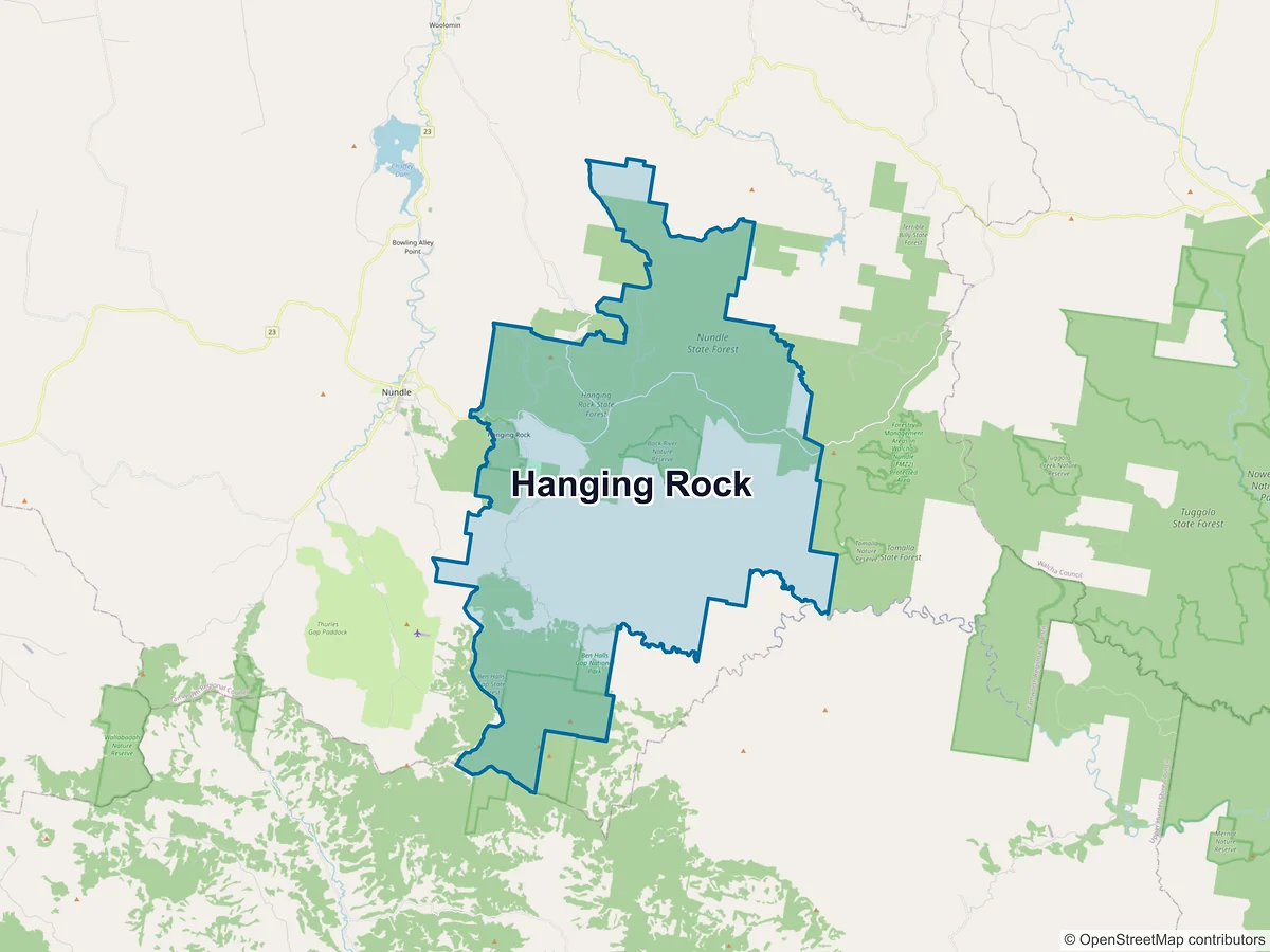 Map of Hanging Rock, NSW, Australia