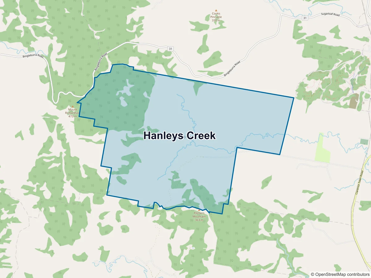 Map of Hanleys Creek, NSW, Australia