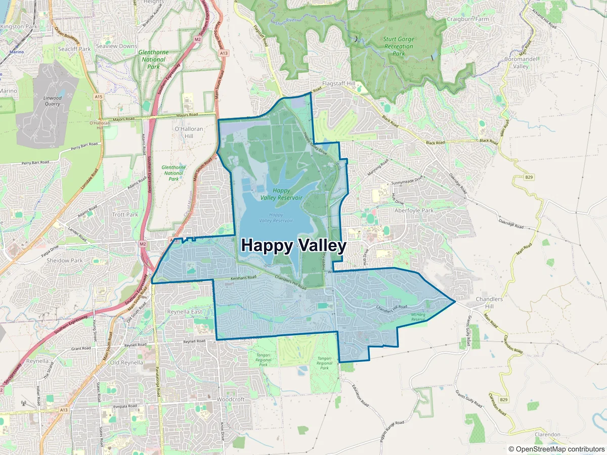 Map of Happy Valley, SA, Australia