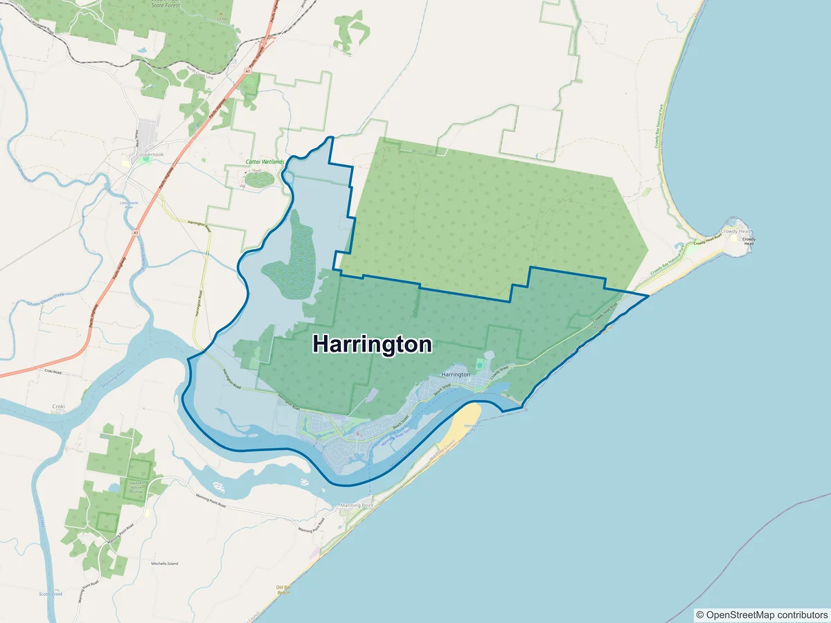 Map of Harrington, NSW, Australia
