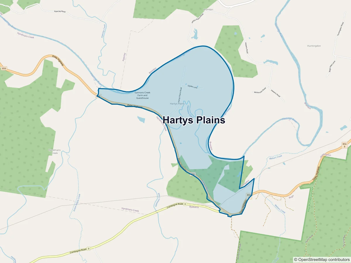 Map of Hartys Plains, NSW, Australia