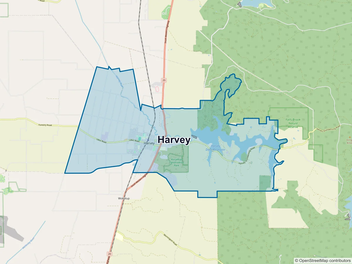 Map of Harvey, WA, Australia