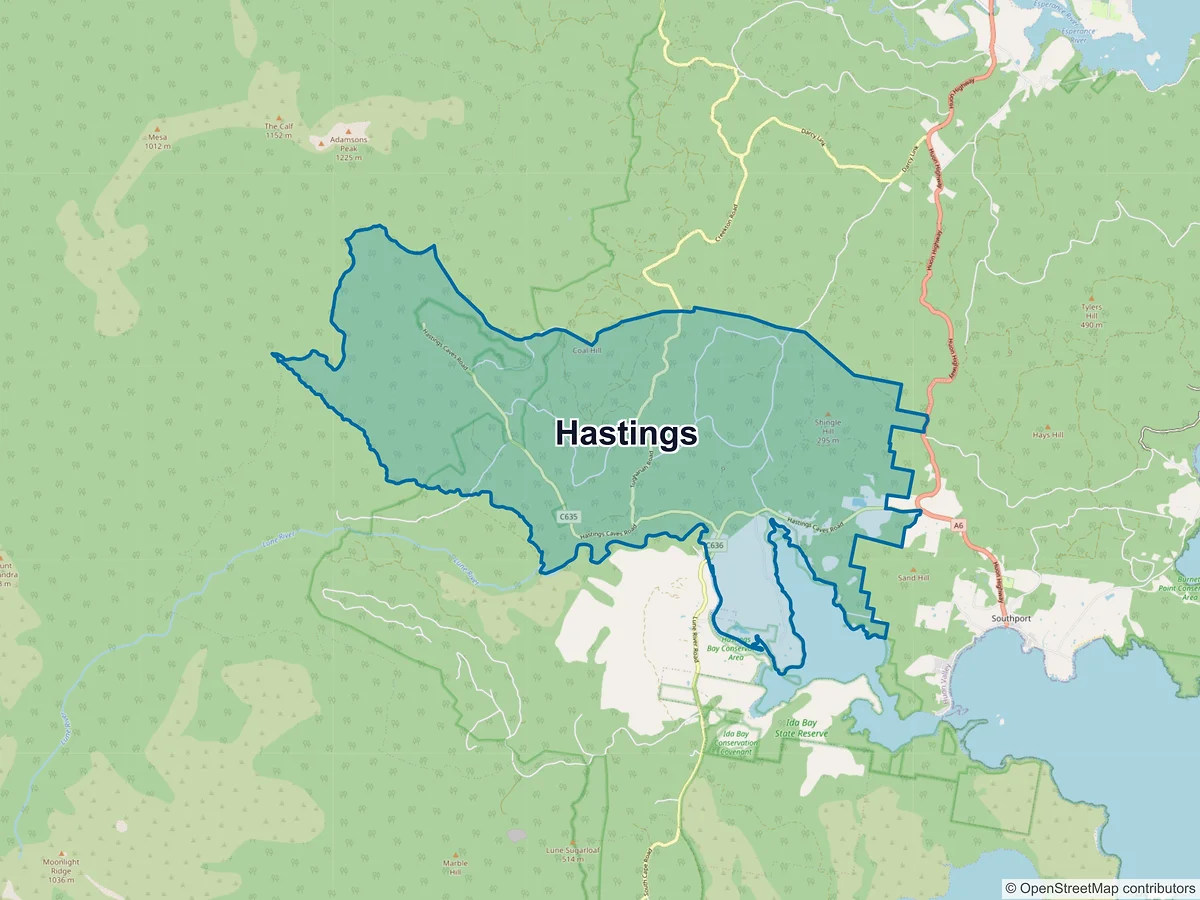 Map of Hastings, TAS, Australia