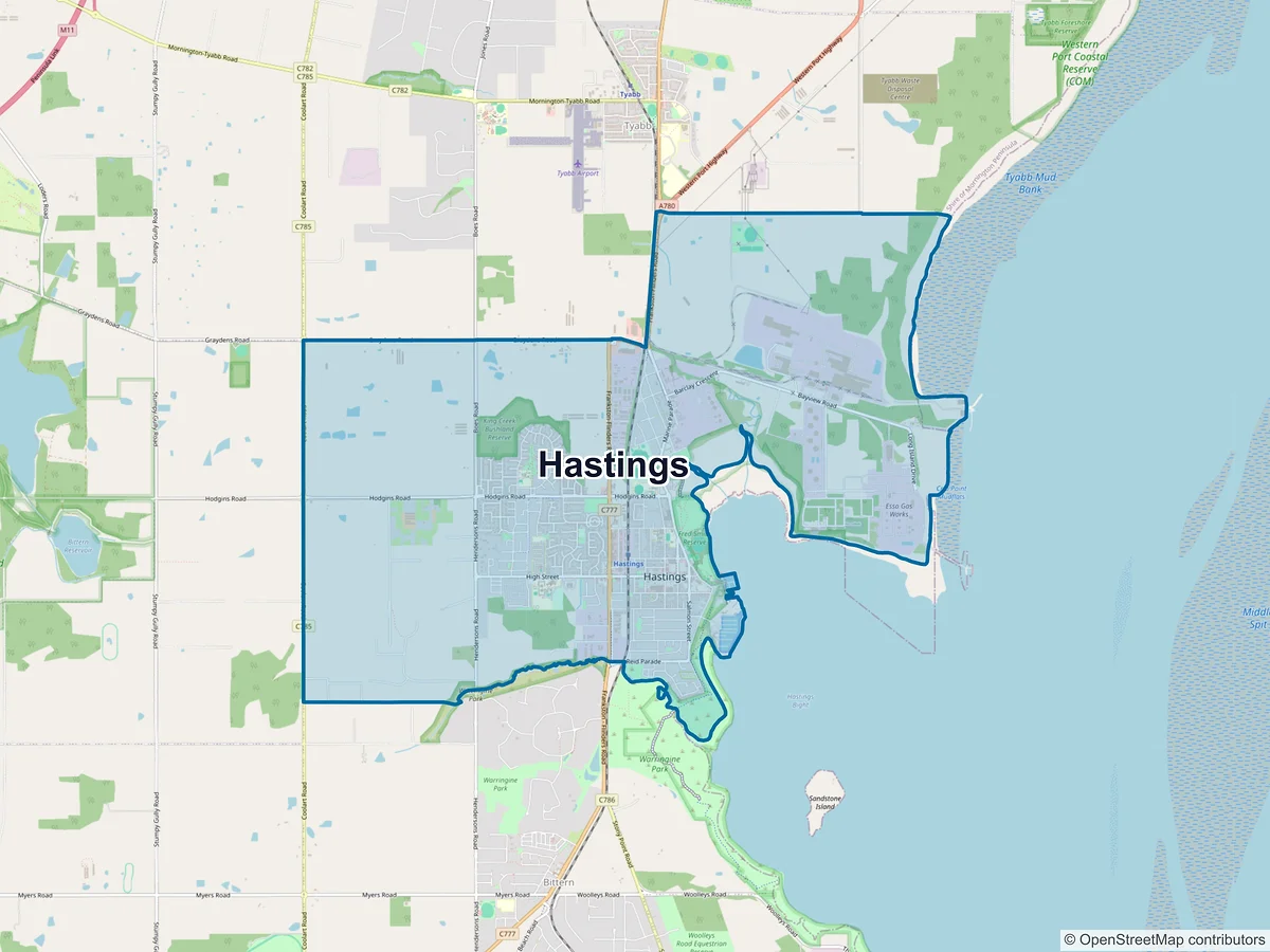 Map of Hastings, VIC, Australia