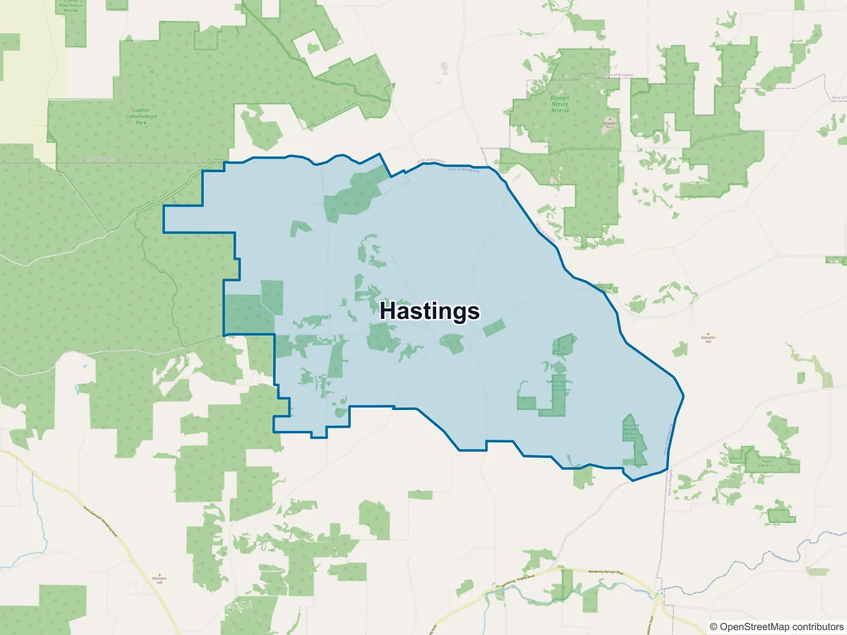 Map of Hastings, WA, Australia