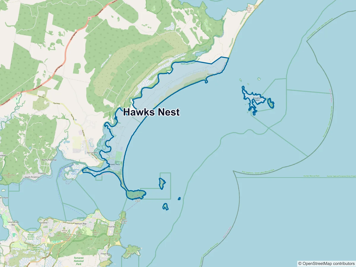 Map of Hawks Nest, NSW, Australia