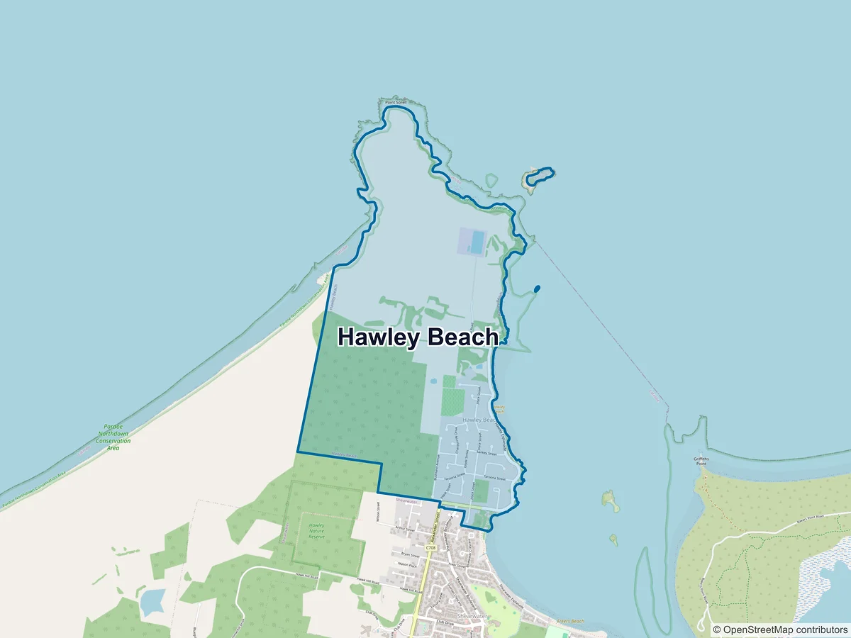 Map of Hawley Beach, TAS, Australia