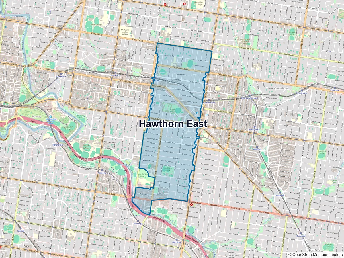 Map of Hawthorn East, VIC, Australia