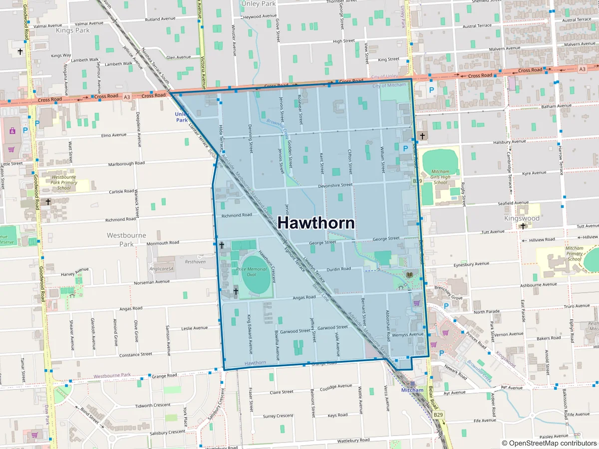 Map of Hawthorn, SA, Australia