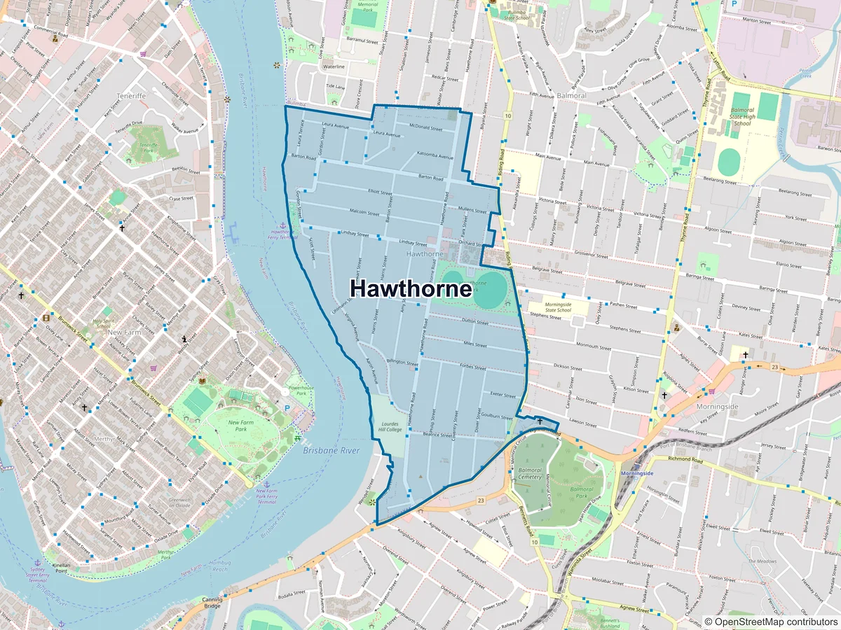 Map of Hawthorne, QLD, Australia