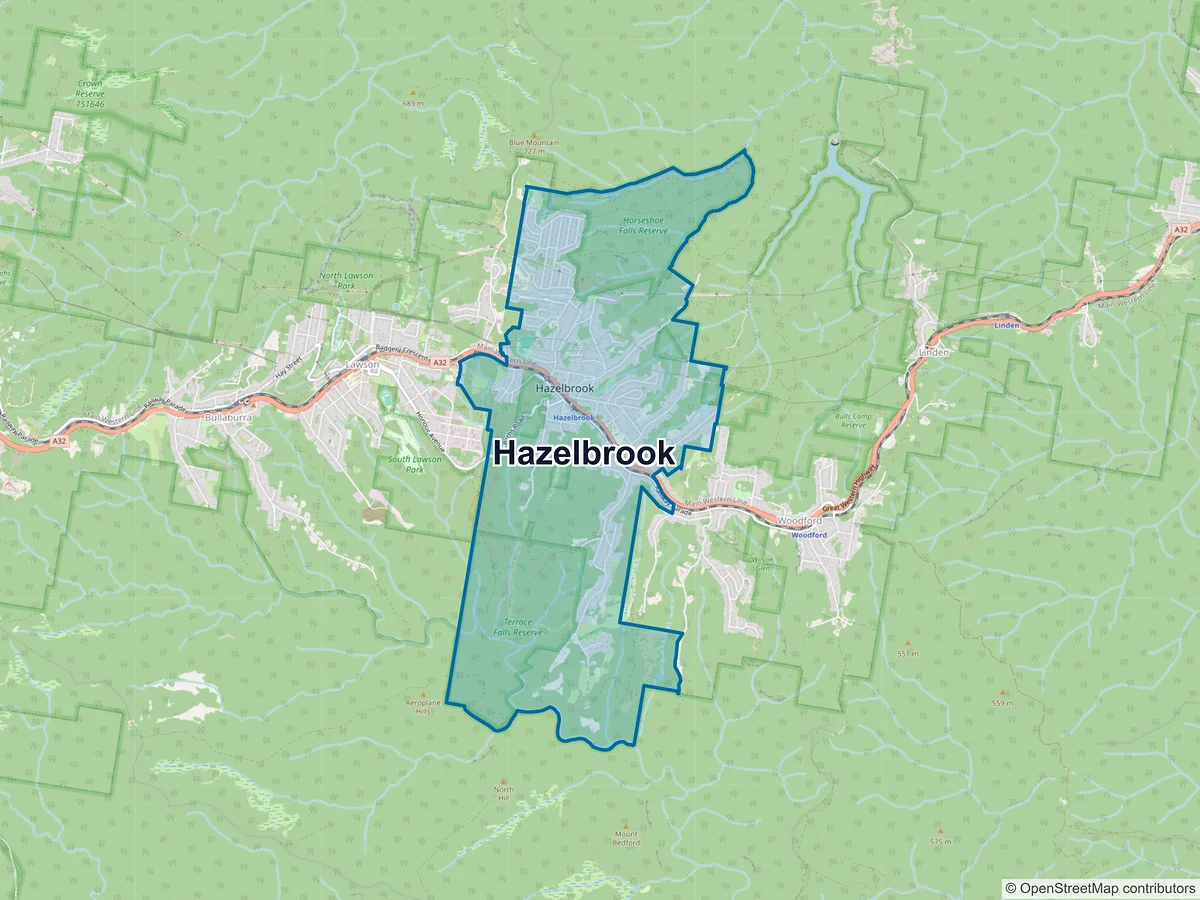 Map of Hazelbrook, NSW, Australia