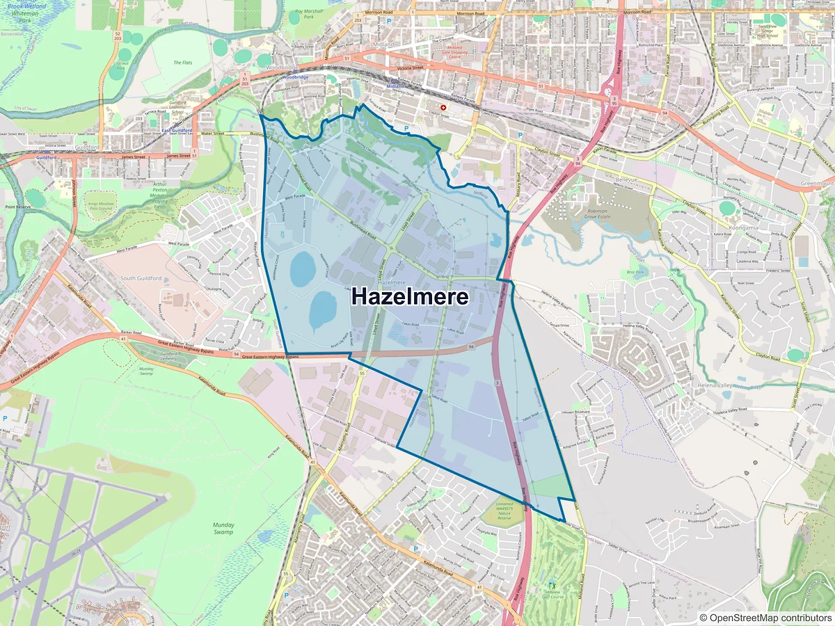Map of Hazelmere, WA, Australia