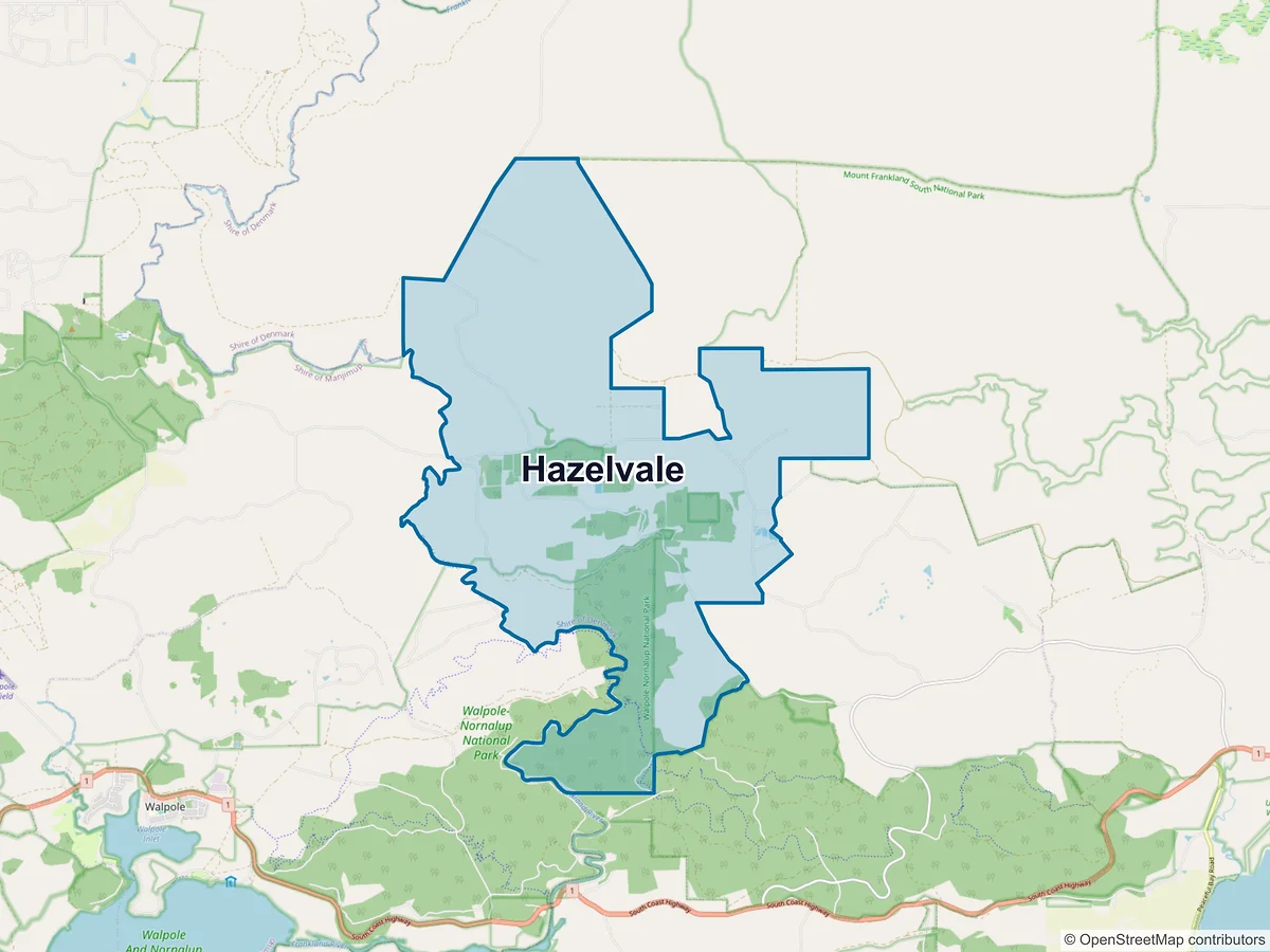 Map of Hazelvale, WA, Australia
